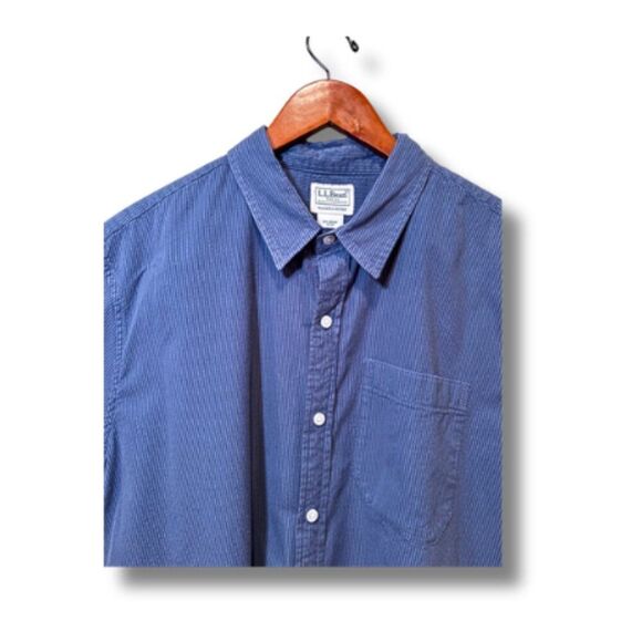 LL Bean Men Organic Cotton Slight Fitted Short Sleeve Shirt Size L Seersucker - Picture 4 of 8